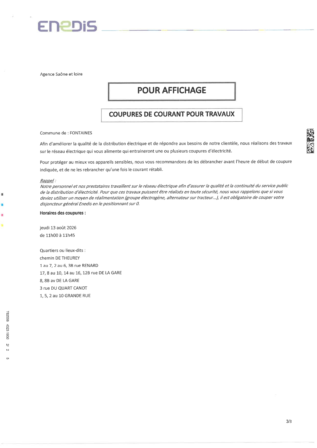 COUPURE DE COURANT PROGRAMMÉE
