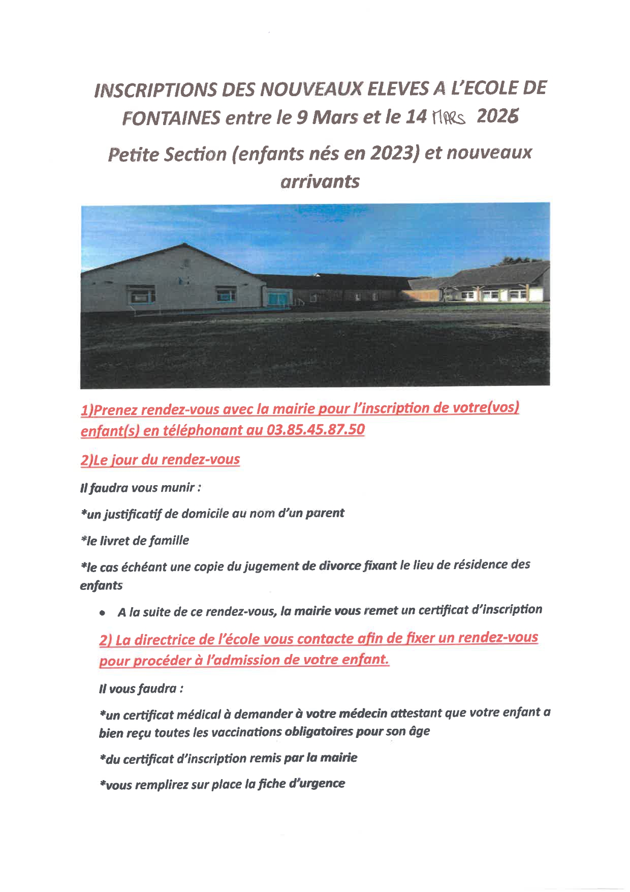 inscriptions scolaires